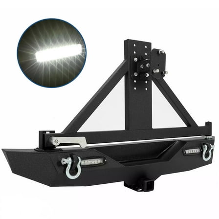 Rear Bumper W/ Tire Carrier For Jeep Wrangler JK 07-18 Textured W/ LED Lights