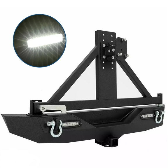 Rear Bumper W/ Tire Carrier For Jeep Wrangler JK 07-18 Textured W/ LED Lights