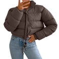 thumbnail image 3 of TAIAOJING Women's Winter Cropped Puffer Jacket Autumn Long Sleeved Zipper Drawstring Waist Stand Up Collar Solid Color Bread Coat Cotton Coat Oversized Zip-Up Quilted Puffy Short Down Coat, 3 of 7
