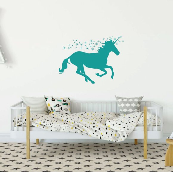 Décor Mural Licorne Turquoise Autocollant en Vinyle pour Chambre de Fille, Salle de Jeux Ou Salle de Bain - Décoration de Chambre de Bébé