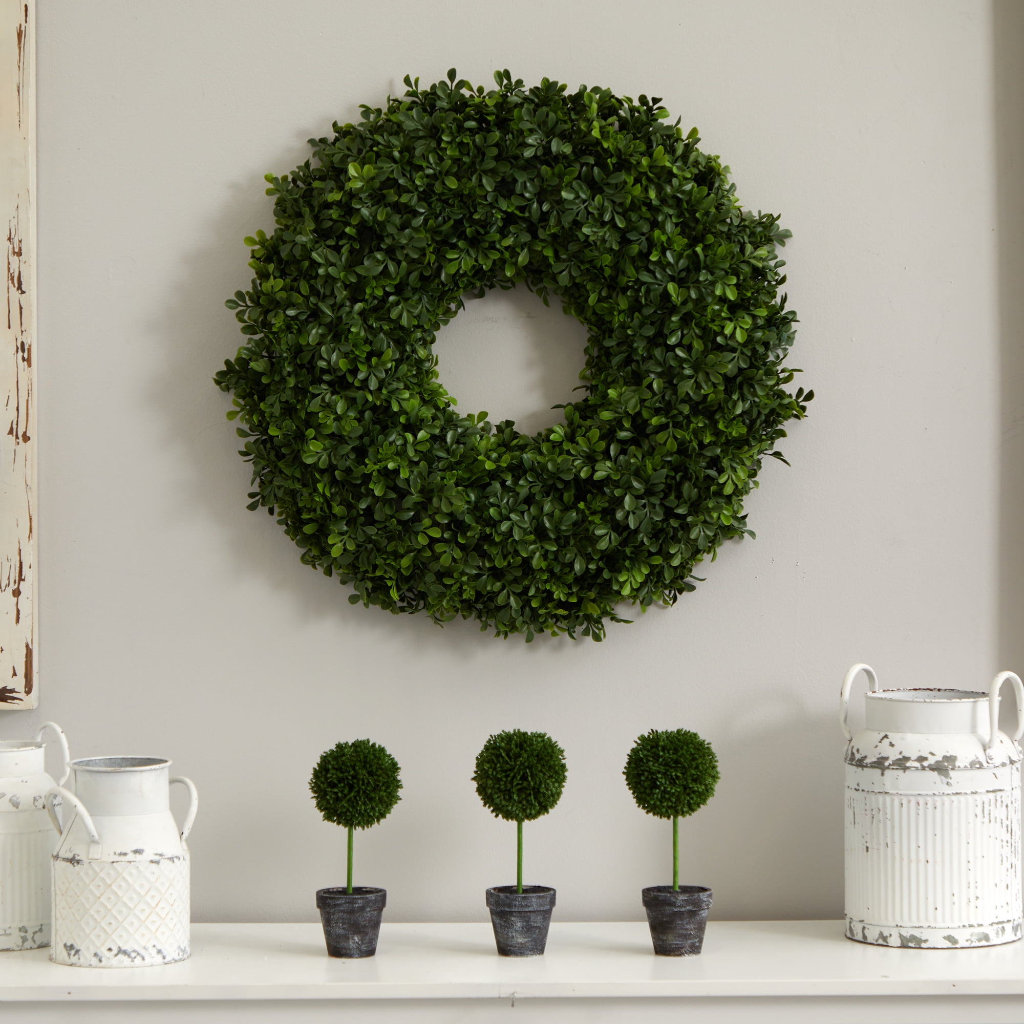 Nearly Natural Polyester Artificial Boxwood Wreath, 22" (Green)