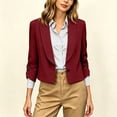 thumbnail image 4 of ClodeEU Women's Lapel Single Button 3/4 Sleeve Cropped Blazer,Lightweight Casual Work Jacket Wine,Women's Plus XXL, 4 of 8