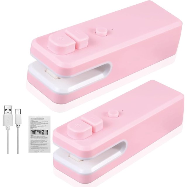 Sellador de bolsas mini 3 en 1, paquete de 2, recargable, portátil, para bolsas de plástico