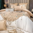 thumbnail image 2 of Juego de cama de lujo de cuatro piezas con bordado de flores de champán, 2 of 6