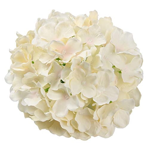 Flojery Silk Hydrangea Heads Cabezas de flores artificiales con tallos para la decoración de la boda en el hogar, paquete de 10 (champán) Flojery Flores Artificiales