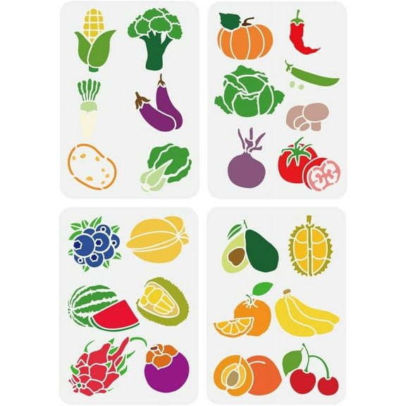 4Pcs 4Styles PET Hollow Out Drawing Painting Stencils Vegetables 297x210mm