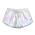 thumbnail image 4 of Charmgo Womens Shorts Clearance, Women's Fashion Mid Waist Yoga Sport Pants Shorts Shiny Metallic Pants Running Shorts for Women Shorts for Women Capri Pants for Women White, 4 of 6