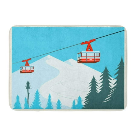 Gondola Car Outdoor Light KDAGR Blue Car Vintage Winter Cartoon Red Ski Lift Gondolas Moving in Snow Mountains Cable Doormat Floor Rug Bath Mat 23.6x15.7 inch ()