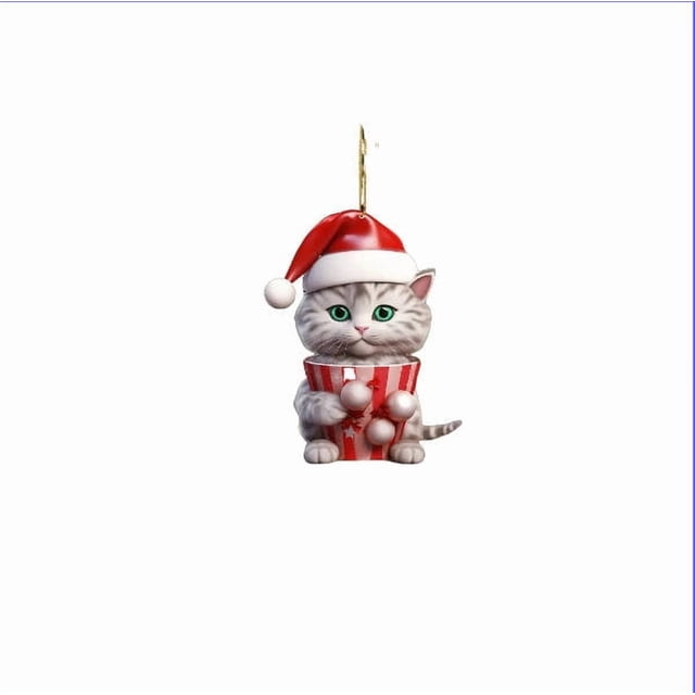 Adornos de gato CLLC 2025 para árbol de Navidad, adornos navideños acrílicos irrompibles para interiores, hogar, fiestas o repisa de chimenea, divertida decoración colgante para árbol de Navidad (A)
