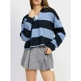 thumbnail image 6 of Rdhnmea Women Long Sleeve Lapel V Neck Wide Striped T-shirt Spring Autumn Loose Sweatshirt Loose Pullover Y2K Shirt Top, 6 of 8