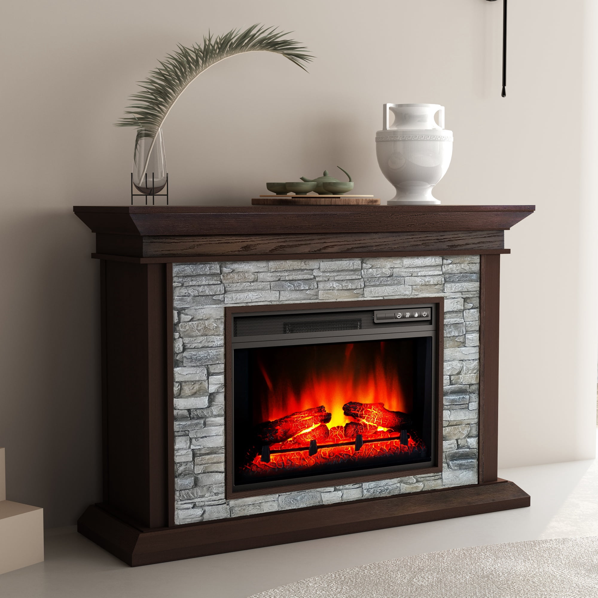 50" Electric Fireplace Mantel by Home Decor Mantels with Modern Faux Brick Accents - Brown