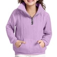 thumbnail image 4 of EnJoCho Girls Knit Half Zip Sweatshirt, Lapel Neck Long Sleeve Pullover for Autumn Winter, Warm Cozy Classroom Sweater with Thumb Holes & Ribbed Cuffs, 4 of 8