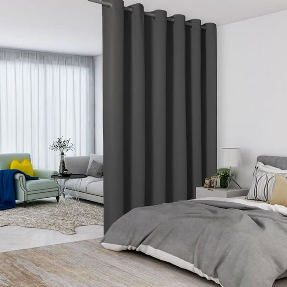 LUSHVIDA Room Divider Curtains Total Privacy Wall Room Divider Screens Wide Blackout Curtain for Living Room Bedroom Patio Sliding Door, 1 Panel, Dark Grey, 8.3ft Wide x 7ft Tall