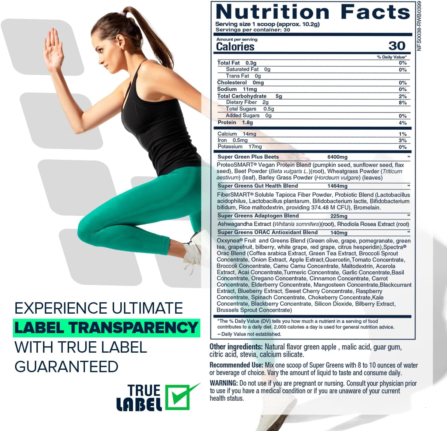 NF Sports Super Greens Beet Infused Superfood Powder–Organic Green Superfoods, Protein, Antioxidants & Probiotics, Supports Healthy Blood Pressure, Digestion & Energy Boost–30 Servings(Green Apple)