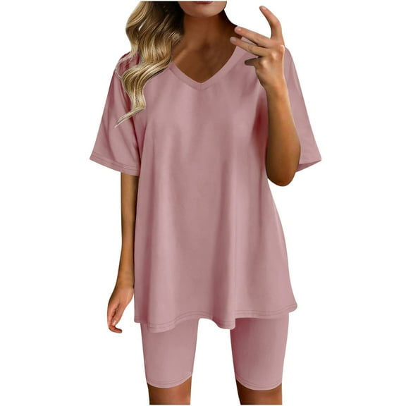 LYXSSBYX Womens 2 Piece Short Set Women Fashion V-Neck Blouse Short Sleeve Tops Shorts Casual Suit Sets