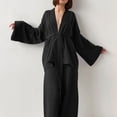 thumbnail image 4 of Heiheiup Dresses For Women 2024 Ladies' Spring And Autumn Solid Color Fashion Long Sleeve Slacks Crepe Ladies' Solid Color Nightgown Home Clothes, 4 of 4