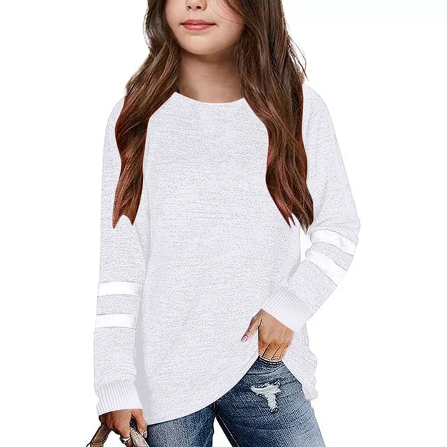 T-shirt à Manches Longues pour Filles, T-Shirts pour Enfants, Hauts d'Automne, Col Rond, T-Shirts Basiques, Coton, Chandail pour Enfants, Hauts pour Fille 6-7 Ans