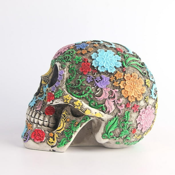 1pc, Horror Skull Decoration Resin Color Flower Painting Halloween