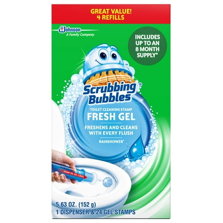 Foaming Toilet Bowl Cleaner - Scrubbing Bubbles Fresh Gel Toilet Cleaning Stamp, Rainshower, Dispenser with 4 Refills