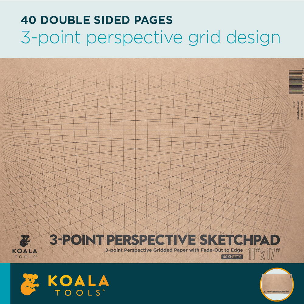 Koala Tools - 40-Page Large Drawing Pad for 5-Point Perspective Drawing,  Sketch Pad with Sphere Graph Paper for Drawing with a F
