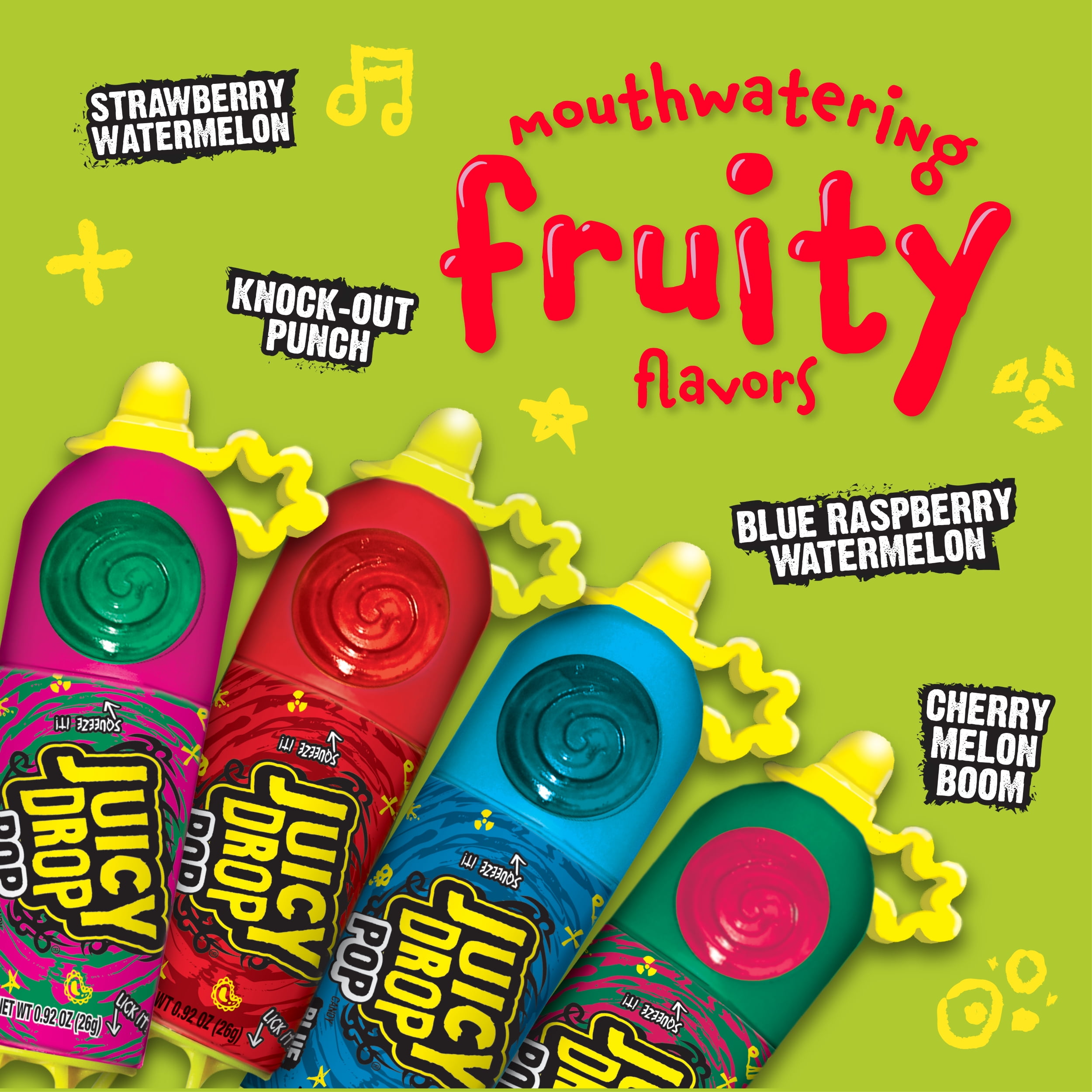 Juicy Drop Pop Sweet Lollipops Candy with Sour Liquid, Assorted Flavors, .92oz (Flavor May Vary)