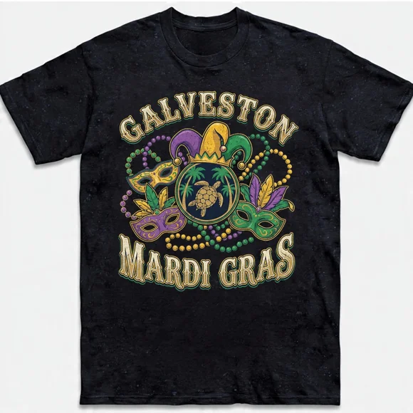 Galveston Mardi Gras Sea Turtle Mask Jester Beads Retro Art N5171 Unisex T-Shirt, S-5XL