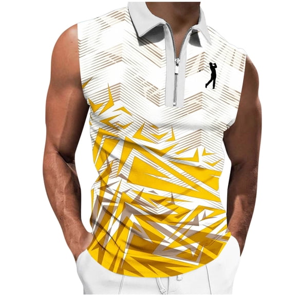 Men Gradient Polo Shirt Slim Fit Sleeveless Golf Shirt Performance Casual T-Shirts Yellow M