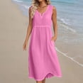 thumbnail image 3 of Ecqkame Women's Linen Dresses Summer Sleeveless V-Neck Lightweight Long Dress Casual Flowy Beach Dresses with Pockets Pink S, 3 of 5