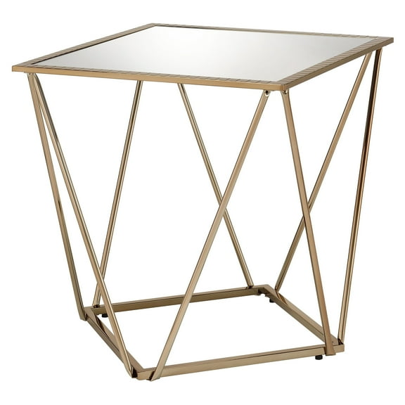 ACME Fogya Square End Table in Mirrored and Champagne Gold
