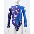 thumbnail image 4 of Aislor Kids Girls Metallic Splice Mock Cutout Back Gymnastics Leotard Ballet Dance Bodysuit 4-14 A Blue 8, 4 of 7