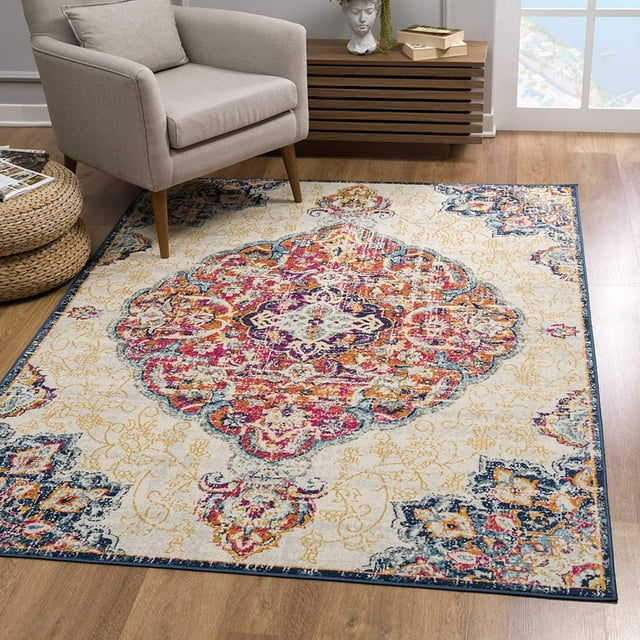 homeroots home decor 393000 2’ x 6’ Cream Decorative Medallion Area Rug