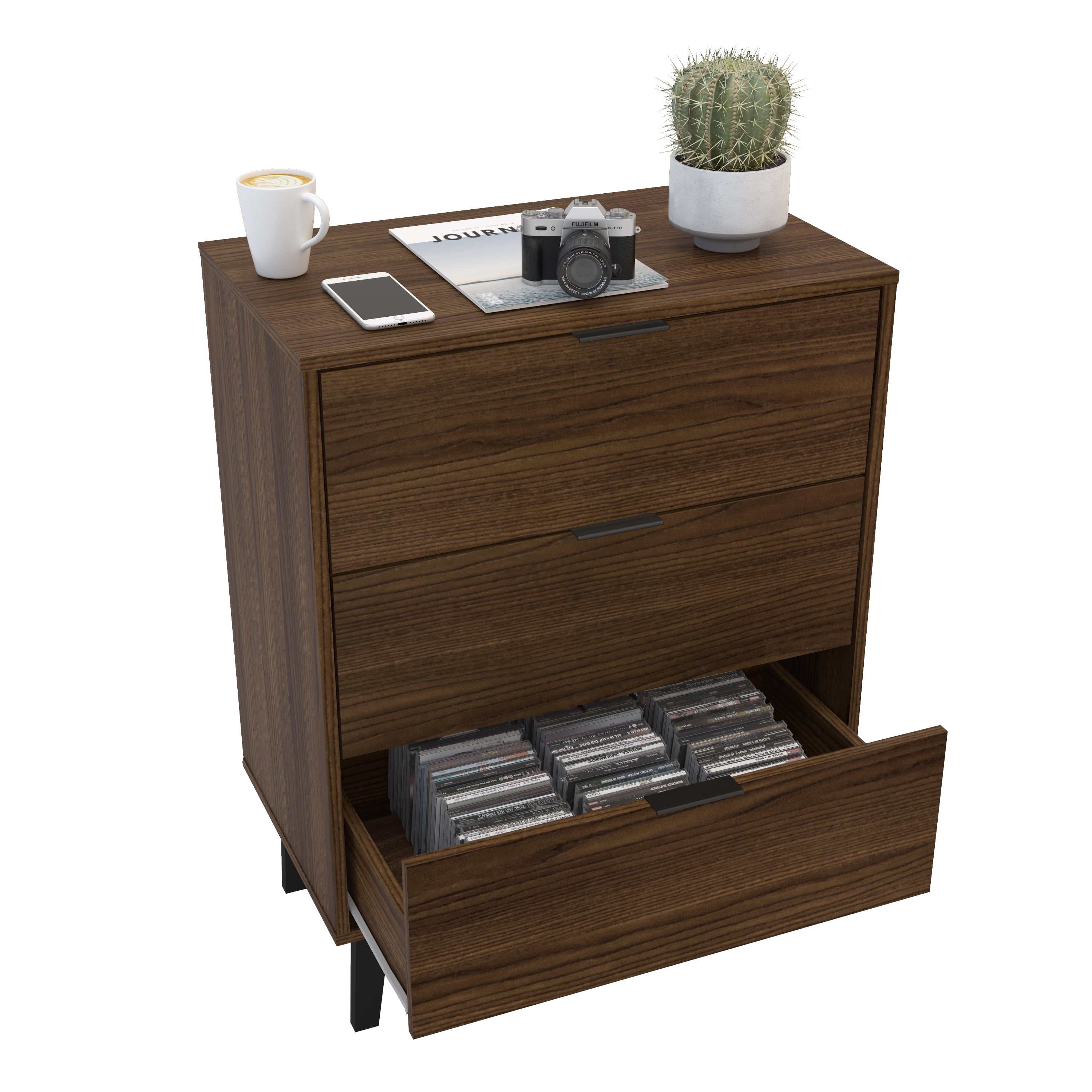 Polifurniture Victoria Modern 3 Drawer Wood Dresser, Walnut