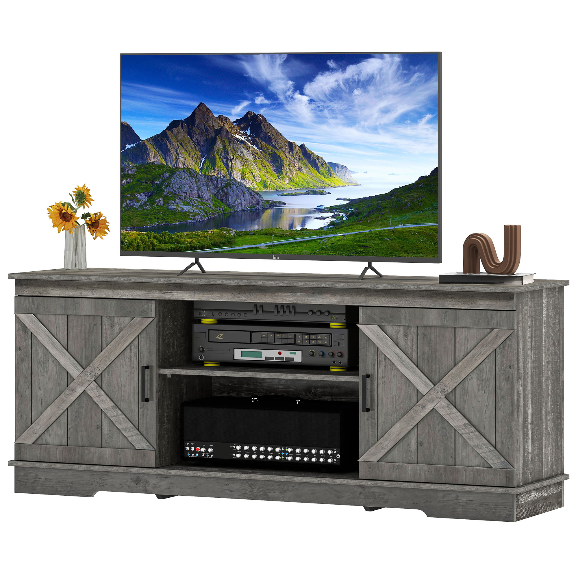 Uforic Farmhouse TV Stand with Barn Doors for 65" TVs photo 2