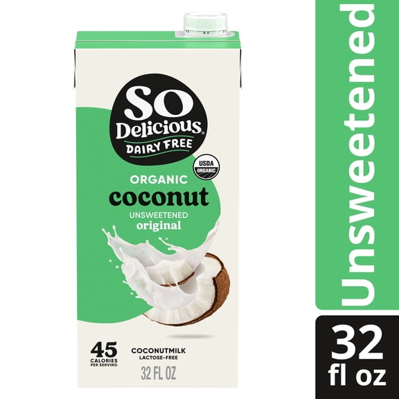 So Delicious Dairy Free Shelf Stable Vegan and Gluten Free Unsweetened Organic Coconut Milk Carton, 32 fl oz