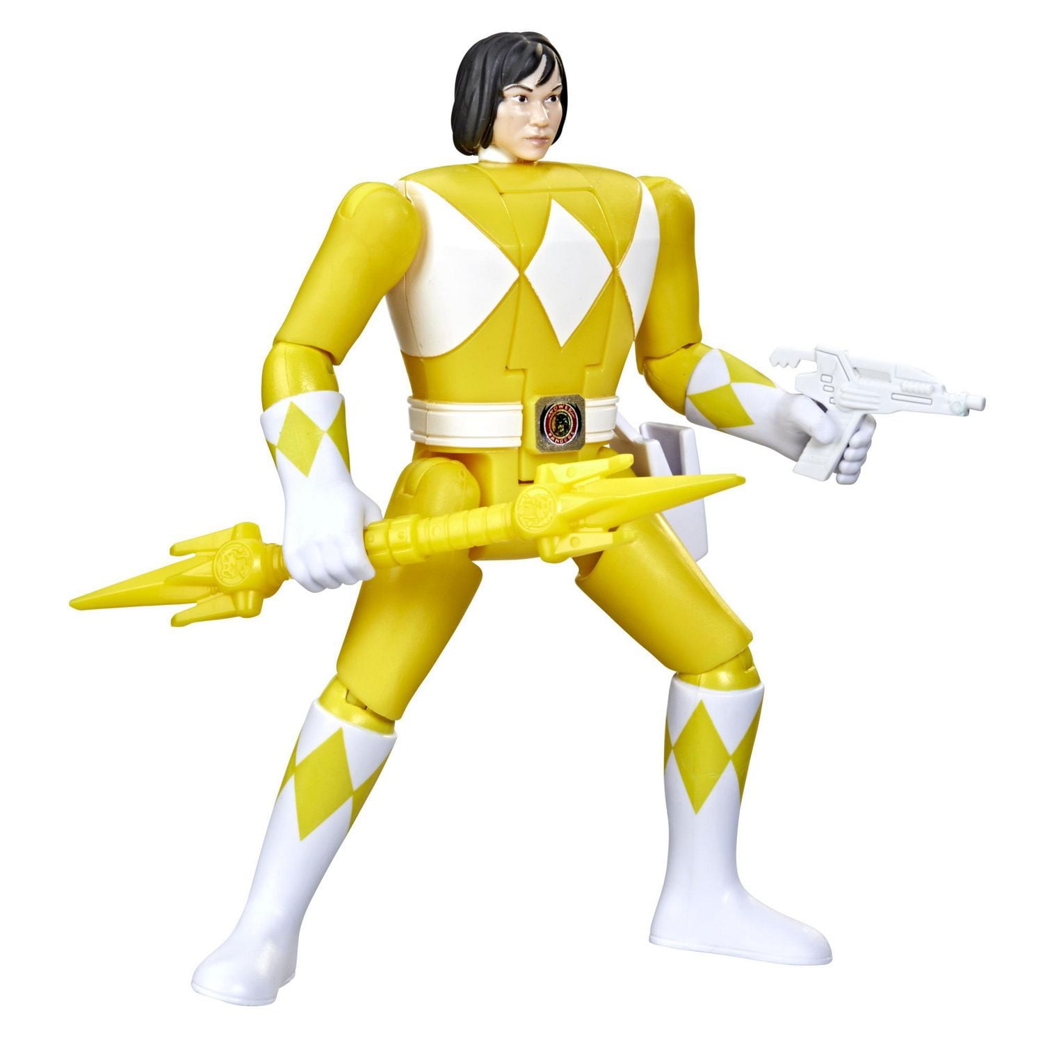 Power Rangers Retro-Morphin, figurine Ranger jaune, Trini, tête basculante, bande dessinée inspirée du jouet Mighty Morphin classique, dès 4 ans