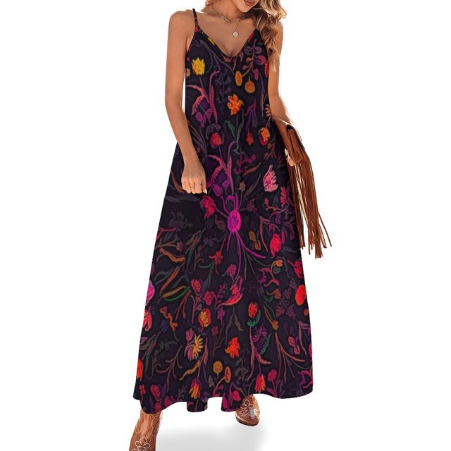 Vestido sin mangas con estampado floral de medianoche, mono de verano para mujer, vestido de noche para mujer