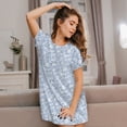thumbnail image 3 of Fotbe Gray White Floral Pattern Women's Cotton Nightgown Sleepwear Short Sleeves Shirt Casual Print Sleepdress, 3 of 6
