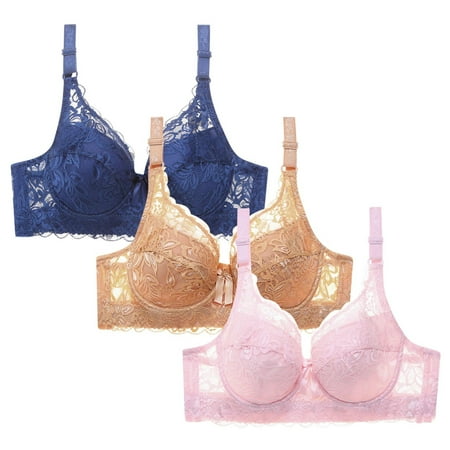 SBYOJLPB Women s Sexy Bra 3pc Women Leopard-Print Front Buckles Underwear No Steel Close Bra Blue 42C