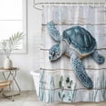 thumbnail image 6 of Ocean Sea Turtle Blue Shower Curtain Set - 48" x 72" Washable Bathtub Curtain with 12 Hooks, Summer Coastal Seaweed Wooden Grain Waterproof Fabric Stall Shower Curtains for Bathroom/Bathtub Décor, 6 of 6