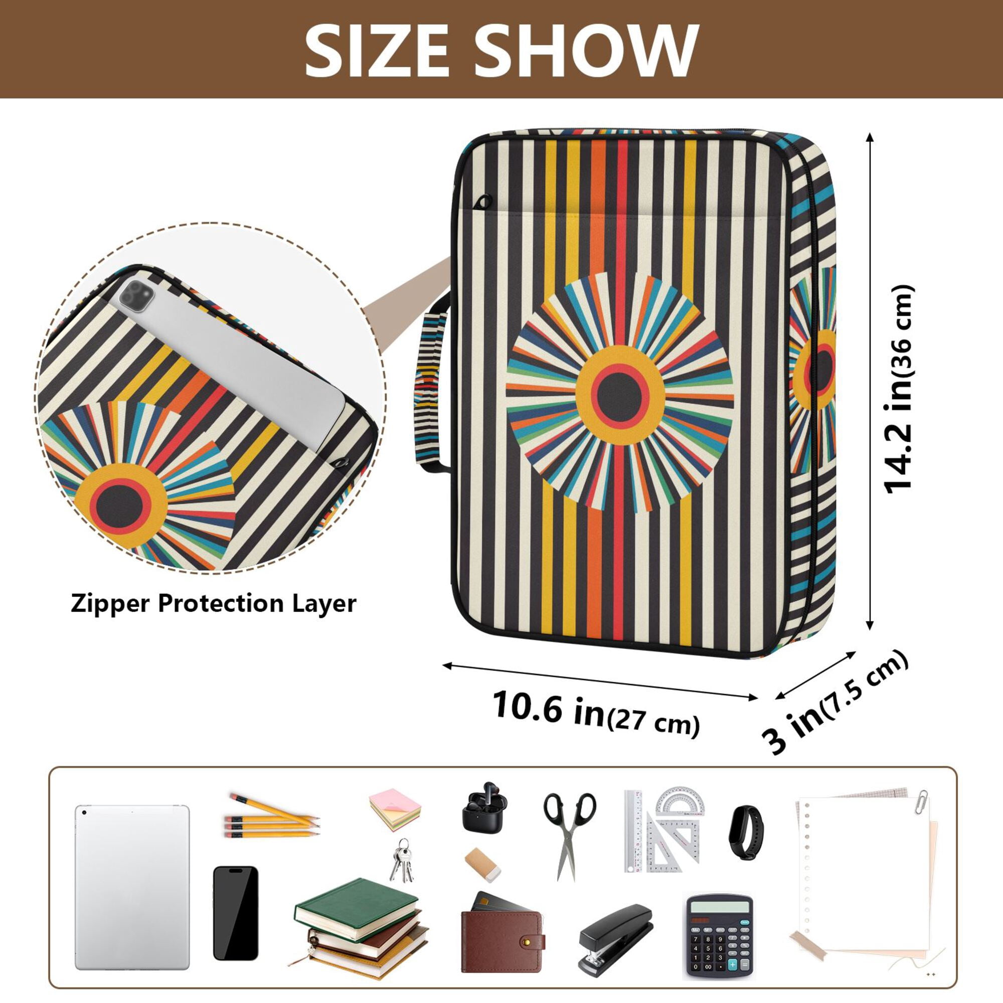 FORMRS Accordion File Folder A4 Size 7-Pocket Expanding Document Organizer Bag with 3 Ring Binder, Geometric Stripes