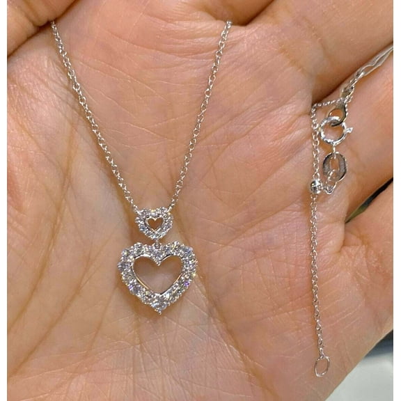 2 Ct Round Lab Created Diamond Heart Pendant 18"Free Chain 14K White Gold Finish