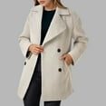 thumbnail image 2 of Women’s Fashion Striped Print Notch Lapel Wool Blend Coat With Full winter coats for women, 2 of 4