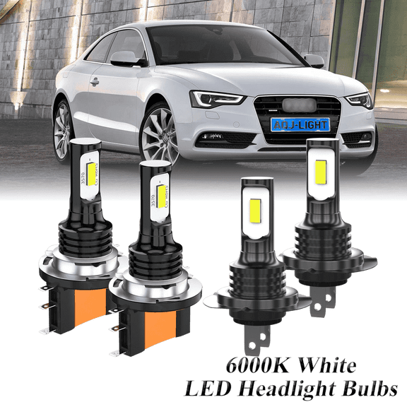 Compatible with Audi A5 Quattro 2010 2011 2012 – H15 H7 LED Headlight KIT Combo Bulbs(Pack of 4) , 6000K High Low Beam Super Bright White