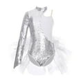 thumbnail image 2 of iiniim Kids Girls Sequin Ballet Dance One Shoulder Long Sleeve Gymnastic Leotard Jazz Dress Silver 10, 2 of 7