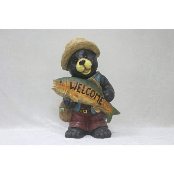 Hi-Line Gift Ltd. Bear with Fish Welcome Sign for Garden or Home
