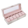 thumbnail image 2 of Caja de reloj de cuero PU con 6 ranuras, vitrina organizadora, almacenamiento de joyas (blanco), 2 of 8