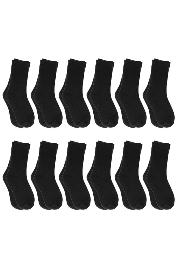 12 Pairs Boy Toddler Kids Cotton Crew Socks 4-6 Years Black