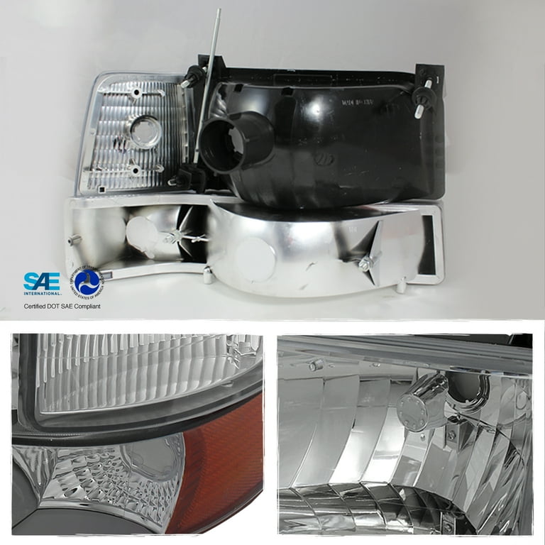 AKKON - For 1992-1996 Ford F150 F250 F350 Chrome Clear Headlights