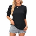 thumbnail image 2 of Tfken Summer T-Shirts For Women Half Sleeve Crew Neck Solid Color Tops Trendy Daily Wear Female Leisure Shirts Black, 2 of 4