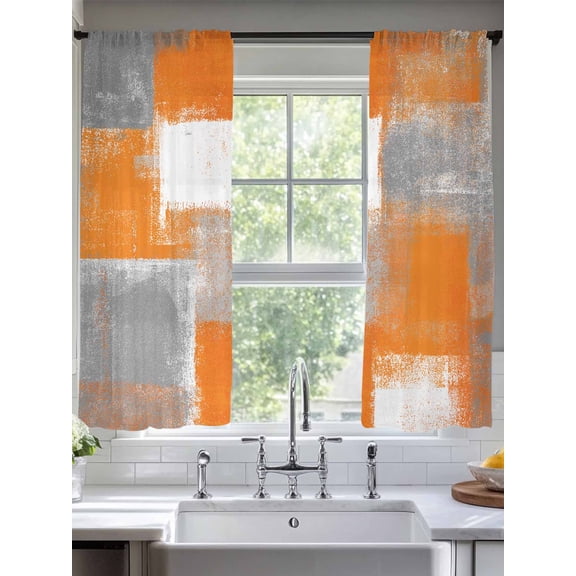 Orange Grey Abstract Sheer Curtains 72 Inches Long 2 Panels Vintage Modern Light Filtering Semi Sheer Window Curtains Drapes for Bedroom Living Room 52"x72"